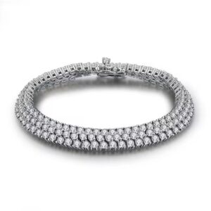 Buying a silver bracelet with Moissanite stone - a luxurious and lasting choice Are you looking for a bracelet with a stylish design and a special and sparkling stone? Our silver bracelets are designed using Moissanite, one of the most brilliant and special gemstones. Every silver bracelet offered in our store offers you a combination of beauty and quality. Moissanite is a synthetic gemstone known for its exceptional brilliance and clarity, making it an excellent alternative to diamonds. The combination of this stone with silver metal creates incredibly beautiful and long-lasting jewelry that is suitable for both everyday use and special occasions. Features of silver bracelets with Moissanite stone: Exceptional Luster: Moissanite has an unparalleled luster due to its extraordinary light reflection. High quality: The silver used in these bracelets is pure and of high quality and is resistant to tarnishing. Various Designs: From classic to modern designs, Moissanite silver bracelets are designed for every taste. Reasonable price: By buying silver bracelets with Moissanite, you can enjoy the beauty and quality of diamonds at a much more reasonable price. Now choose your favorite silver bracelet with Moissanite stone in our store and enjoy special discounts by shopping online. Buying a Moissanite silver bracelet is a choice you will never regret.